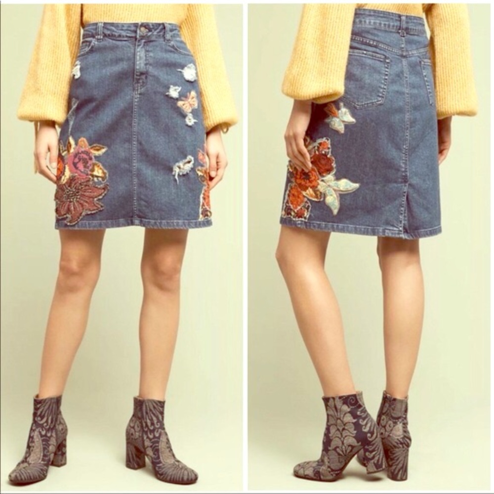 Cecilia Prado Anthropologie denim patch skirt